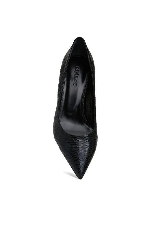 Siyah Lizard Desenli Kadın Deri Stiletto