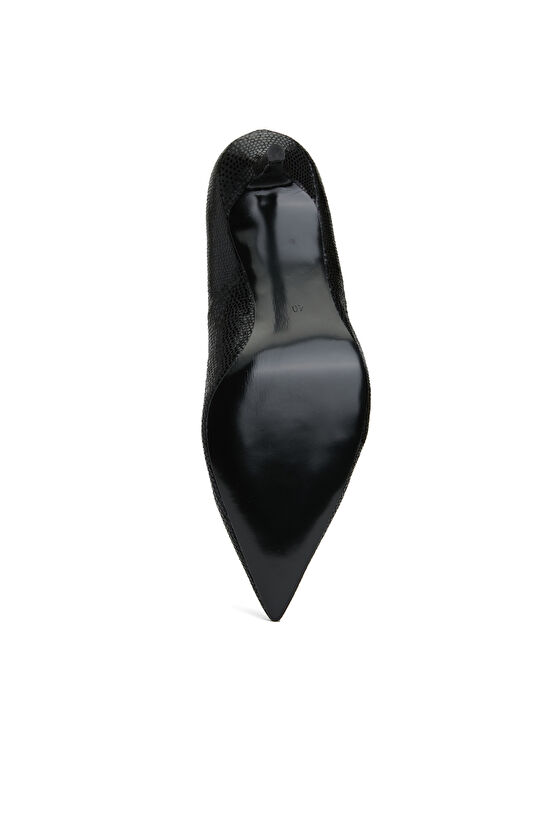 Siyah Lizard Desenli Kadın Deri Stiletto