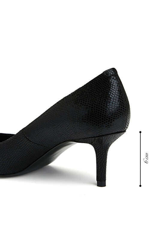 Siyah Lizard Desenli Kadın Deri Stiletto