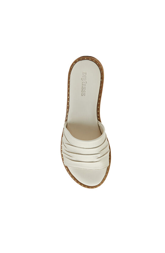 Kırık Beyaz Kadın Deri Terlik