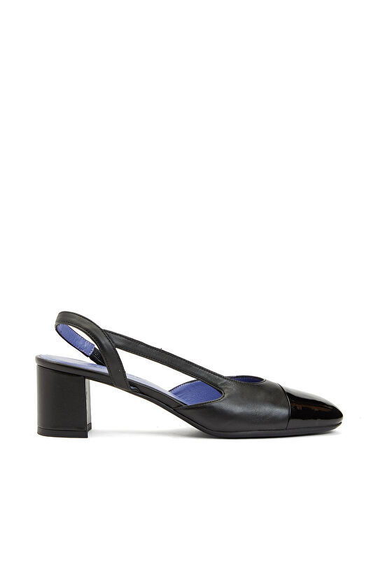 Siyah Deri Topuklu Ayakkabı