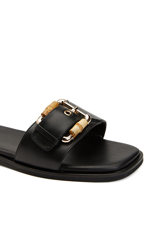 Siyah Kadın Deri Terlik