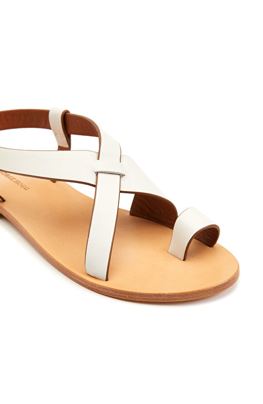 Kırık Beyaz Kadın Deri Sandalet