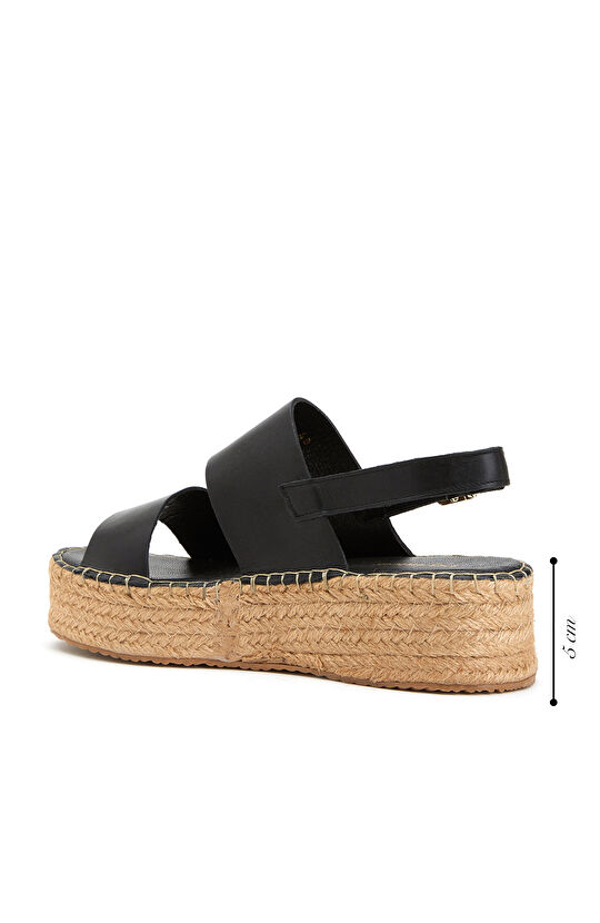 Siyah Hasır Dolgu Topuklu Kadın Sandalet