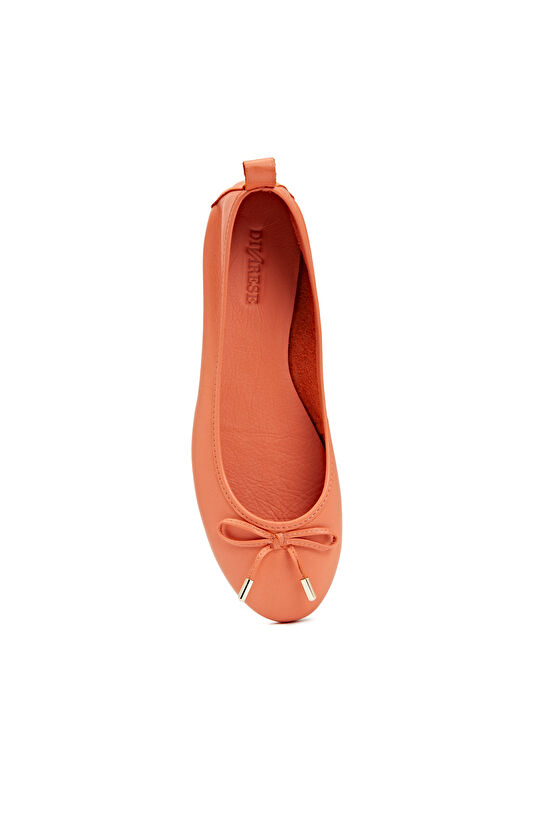 Turuncu Yumuşak Deri Kadın Babet