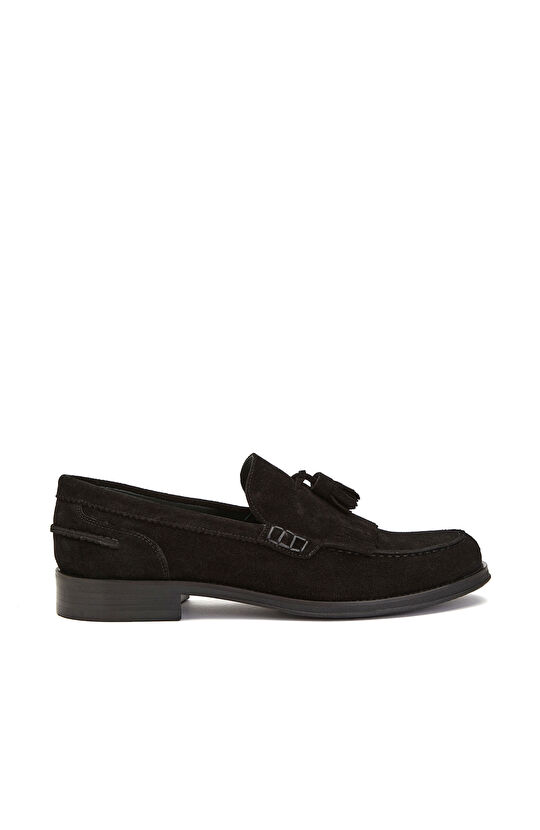 Black Tassel Detailed Men's Suede Loafer