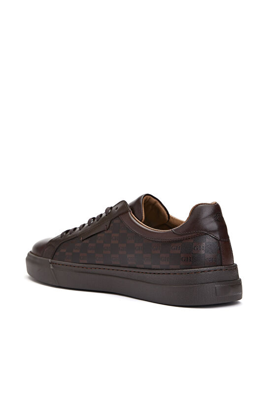 Kahverengi Logolu Erkek Deri Sneaker Ayakkabı