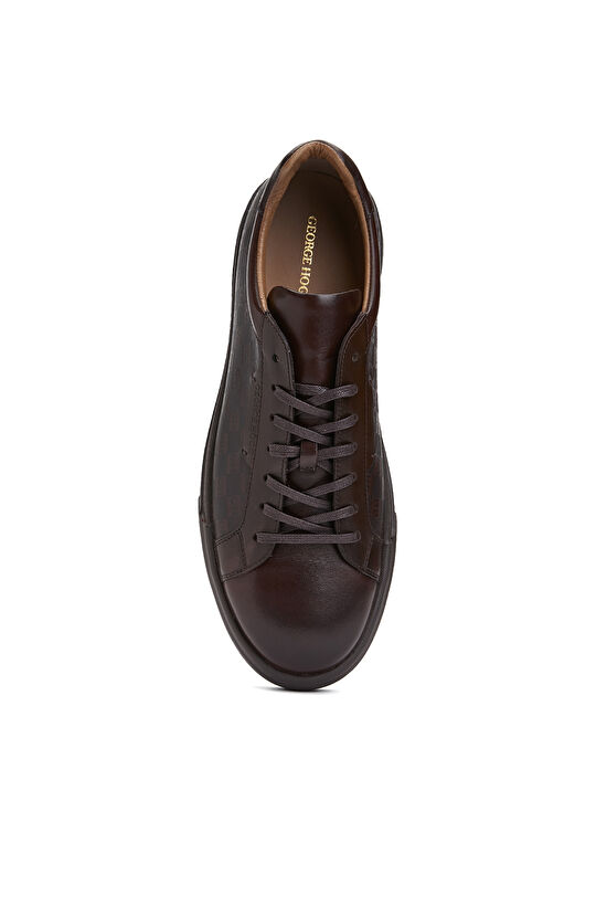 Kahverengi Logolu Erkek Deri Sneaker Ayakkabı