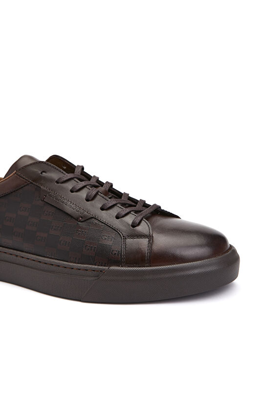 Kahverengi Logolu Erkek Deri Sneaker Ayakkabı
