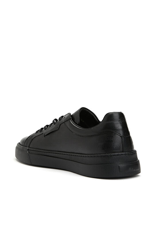 Siyah Logolu Erkek Deri Sneaker Ayakkabı