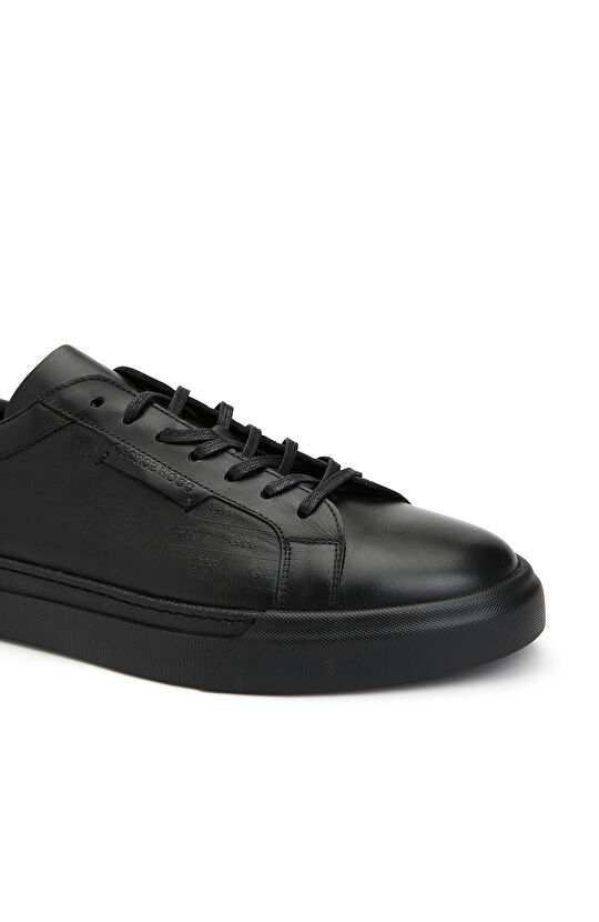 Siyah Logolu Erkek Deri Sneaker Ayakkabı