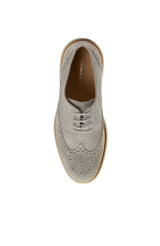 Açık Gri Erkek Süet Zımbalı Klasik Ayakkabı