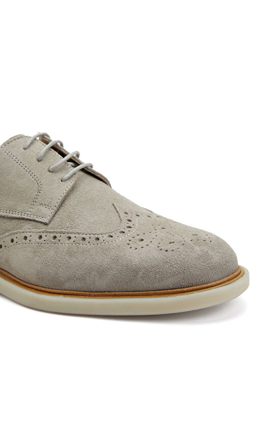 Açık Gri Erkek Süet Zımbalı Klasik Ayakkabı
