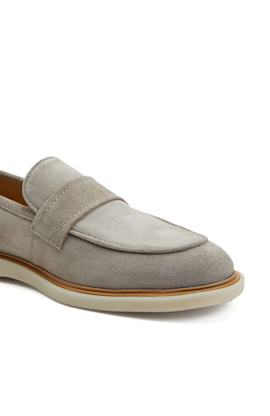 Açık Gri Erkek Süet Loafer