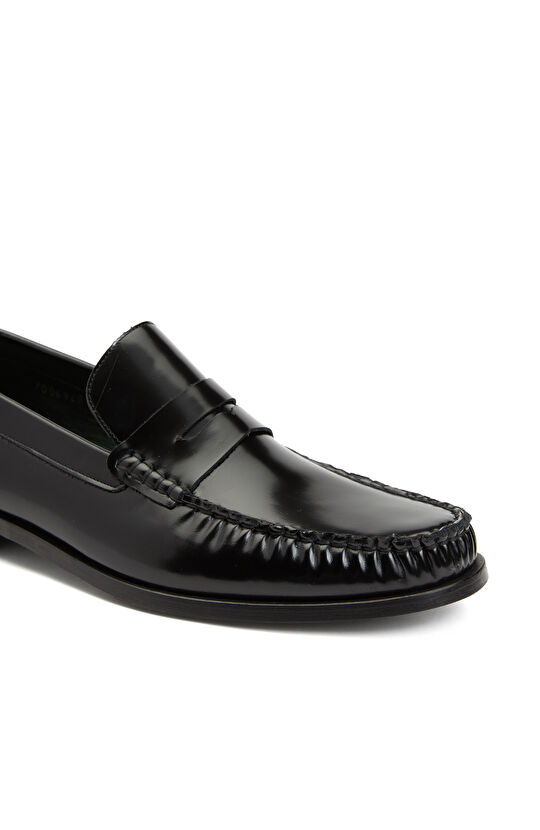 Siyah  Dikiş Detaylı Erkek Deri Loafer