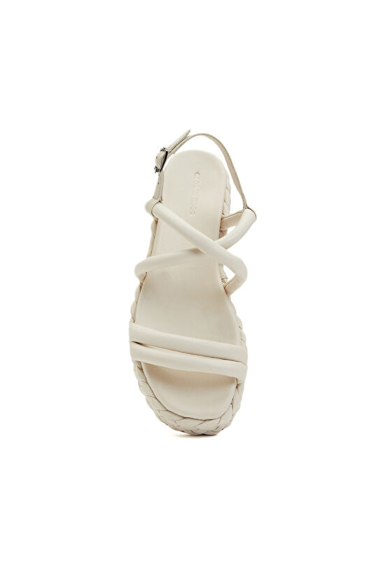 Kırık Beyaz Kadın Deri Sandalet