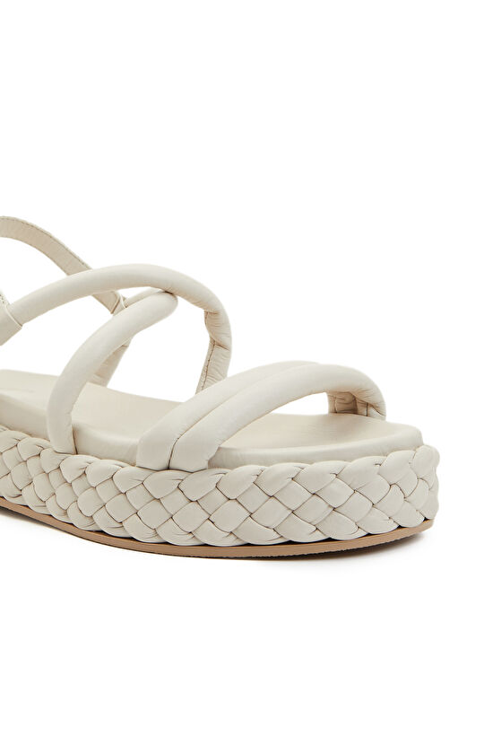 Kırık Beyaz Kadın Deri Sandalet