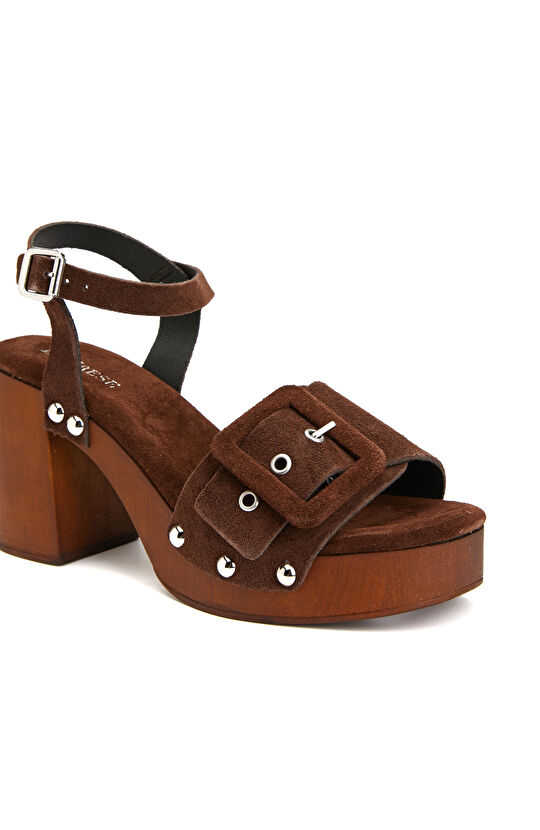 Kahverengi Kadın Süet Sandalet