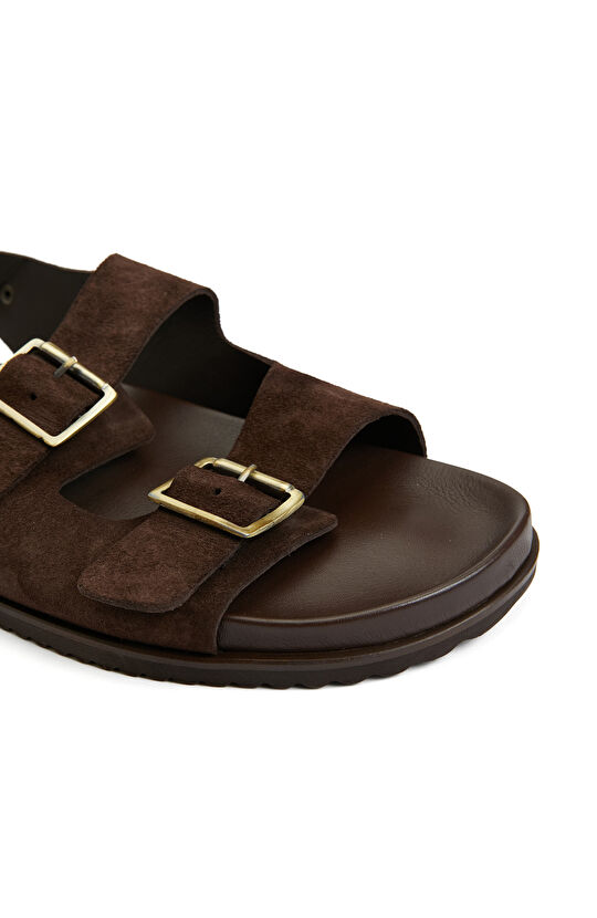 Kahverengi Erkek Deri Sandalet