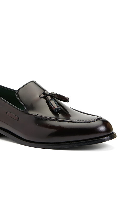 Bordo Püsküllü Erkek Deri Kösele Ayakkabı