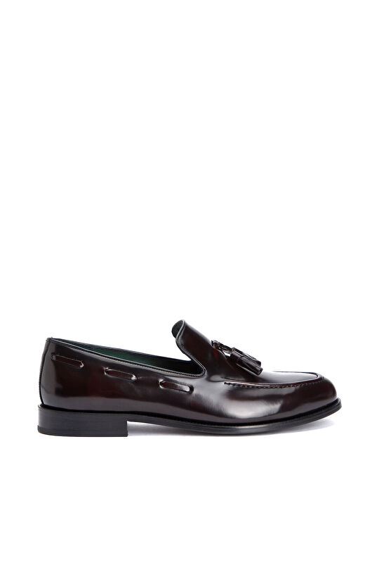 Burgundy Tasseled Men's Leather Leather Shoes