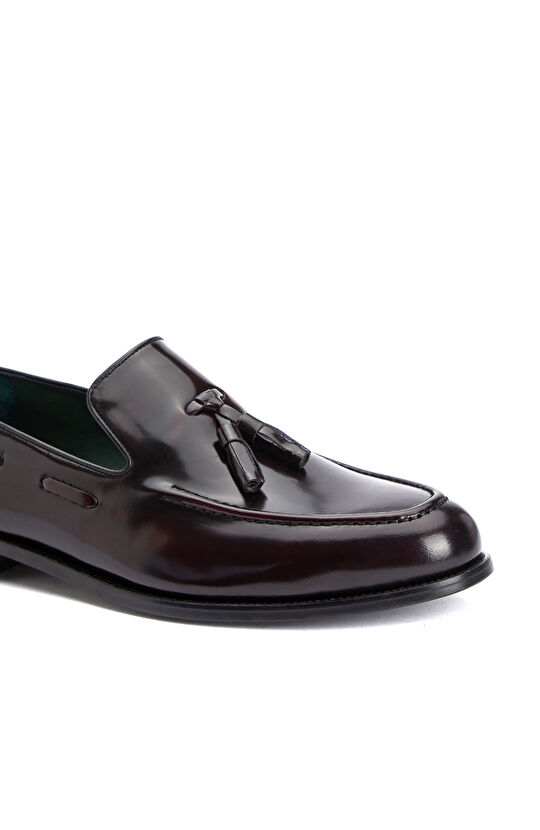 Burgundy Tasseled Men's Leather Leather Shoes