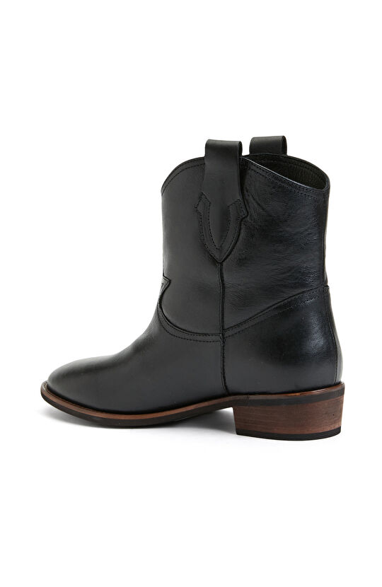 Siyah Deri Kadın Western Bot