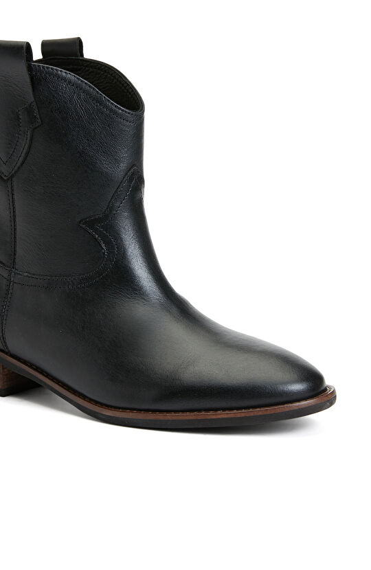 Siyah Deri Kadın Western Bot