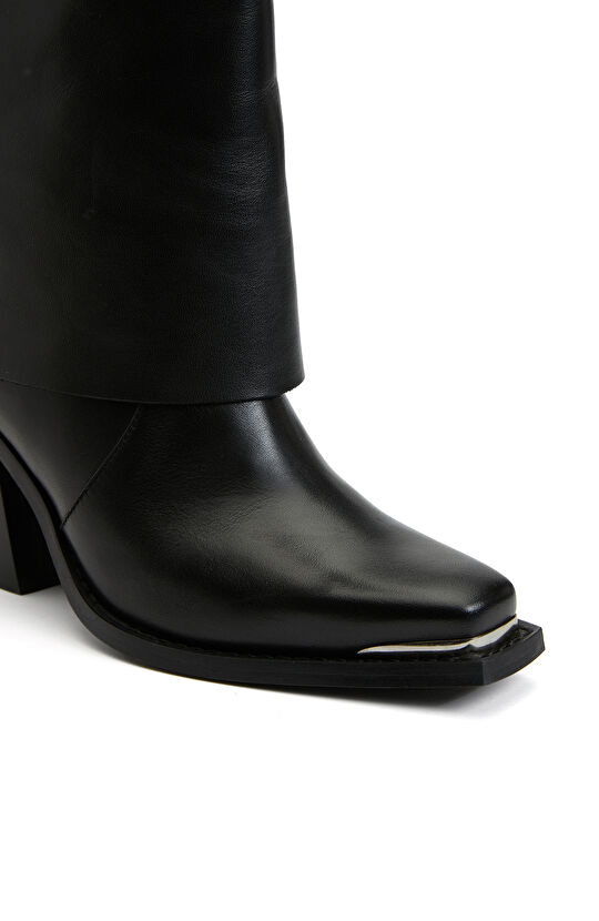 Siyah Kadın Kovboy Western Deri Bot 