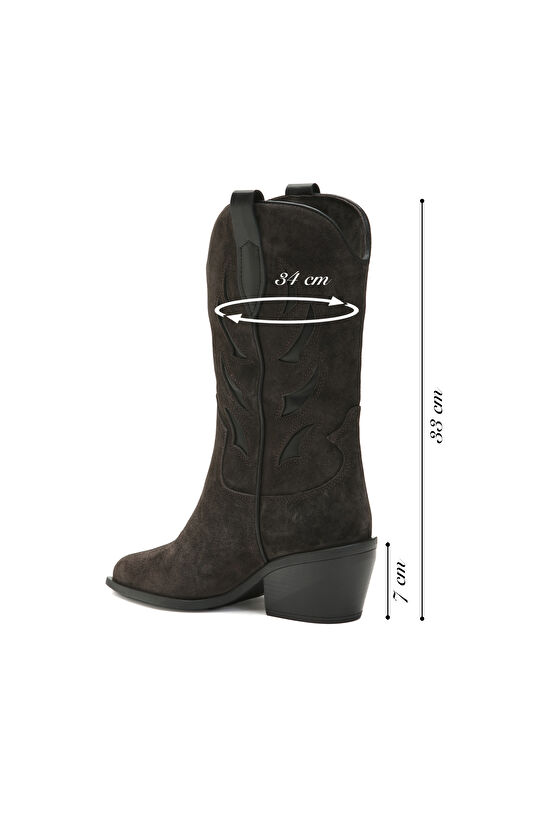 Kahverengi Kadın Kovboy Süet Çizme