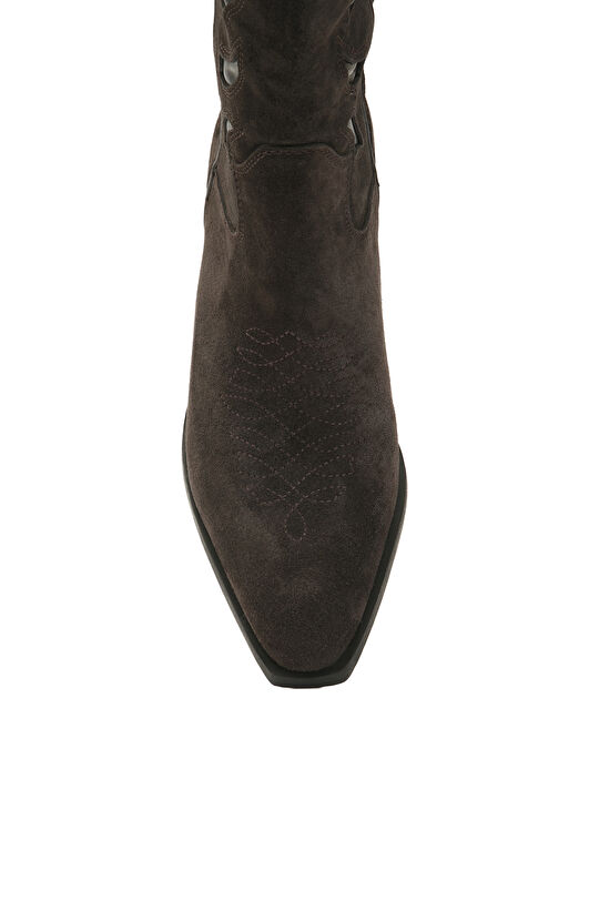 Kahverengi Kadın Kovboy Süet Çizme