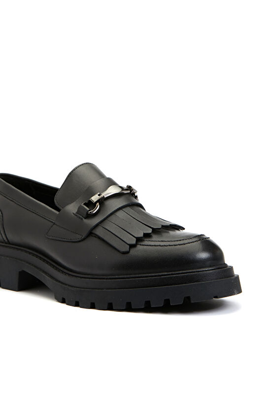 Siyah Kadın Deri Loafer