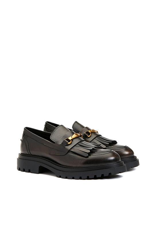 Bronz Kadın Deri Loafer