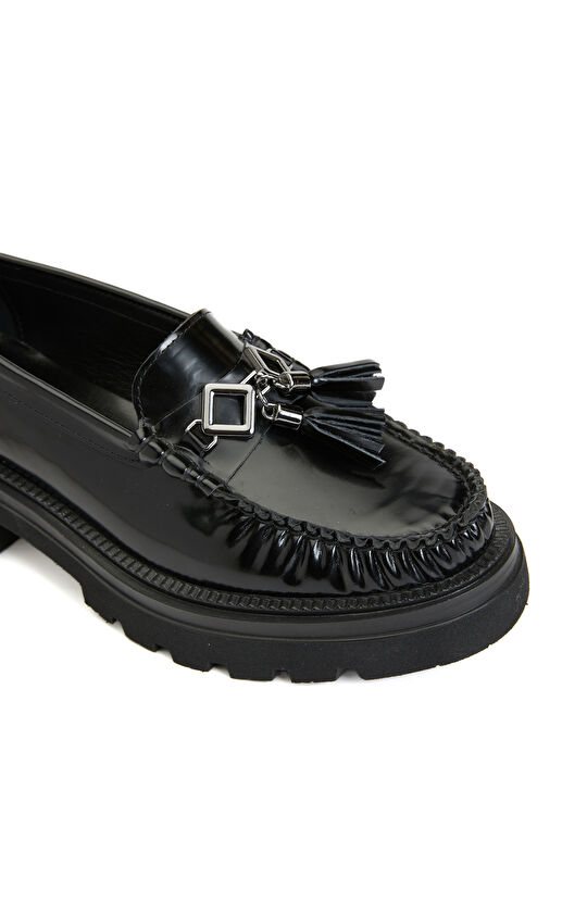 Siyah Kadın Deri Loafer