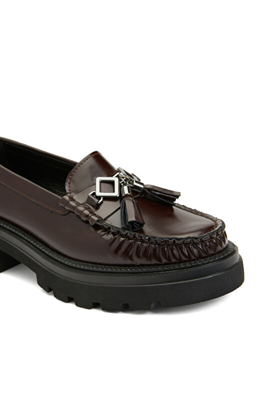 Bordo Kadın Deri Loafer