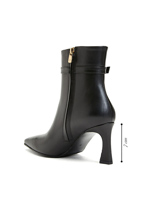 Siyah Deri Kadın Küt Burun Bot 