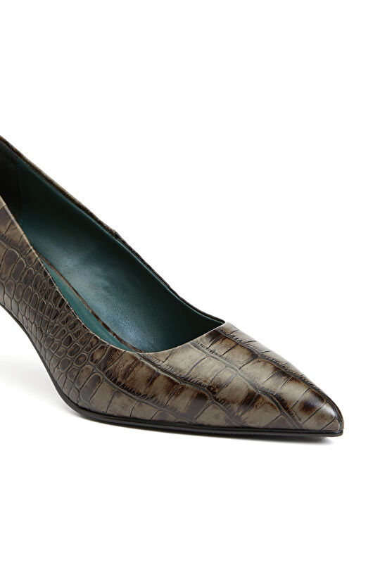 Koyu Yeşil Kadın Deri Stiletto