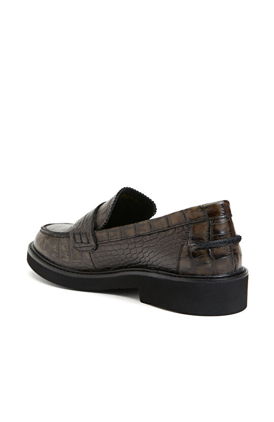 Koyu Yeşil Kroko Kadın Deri Loafer
