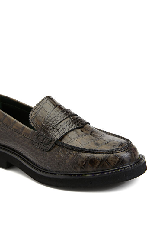Koyu Yeşil Kroko Kadın Deri Loafer