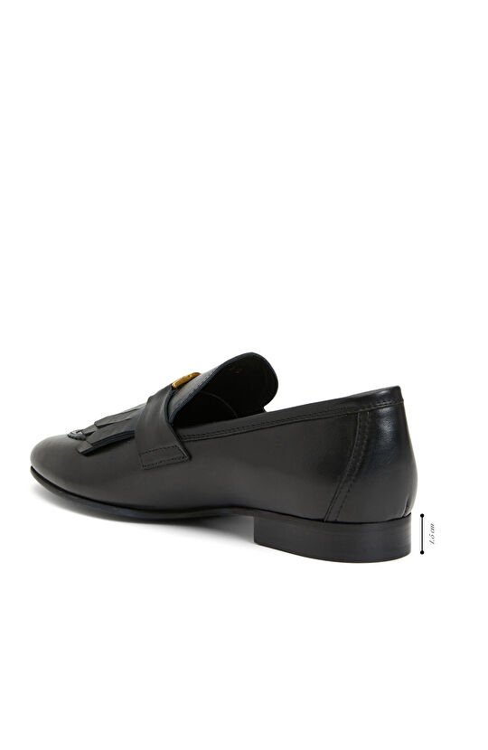 Siyah Kadın Bağcıklı Deri Loafer