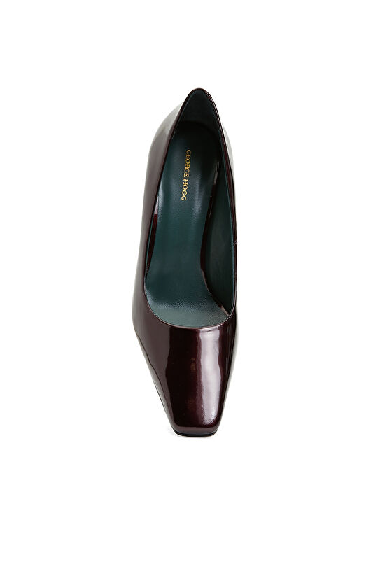 Bordo Küt Burun Kadın Deri Topuklu Ayakkabı