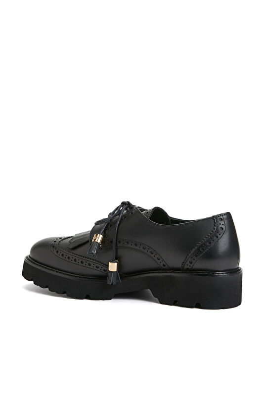Siyah Kadın Bağcıklı Deri Ayakkabı