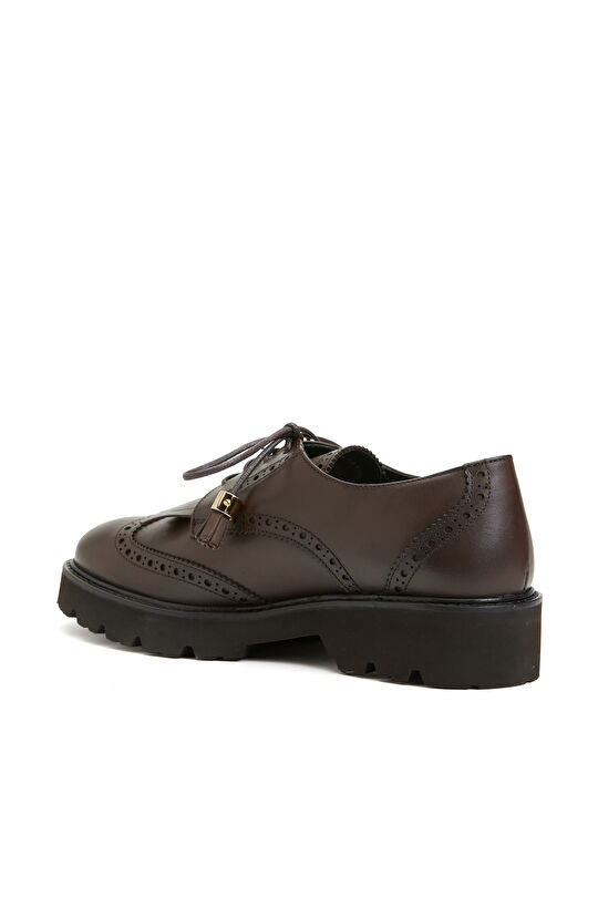 Kahverengi Kadın Deri Püsküllü Ayakkabı 