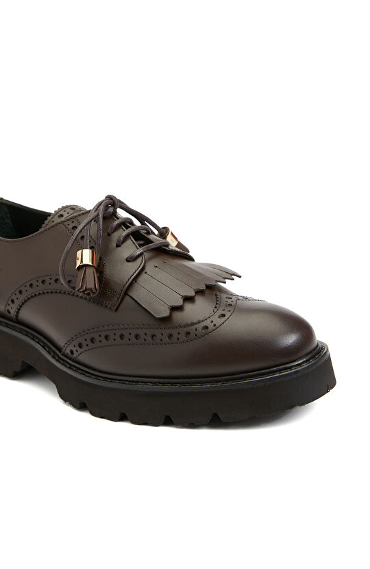 Kahverengi Kadın Deri Püsküllü Ayakkabı 