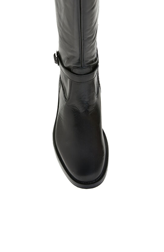 Siyah Kadın Fermuarlı Deri Çizme