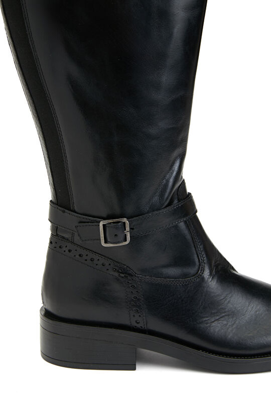 Siyah Kadın Fermuarlı Deri Çizme