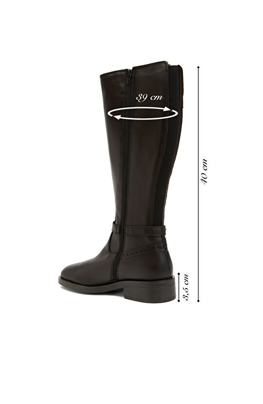 Kahverengi Kadın Fermuarlı Deri Çizme