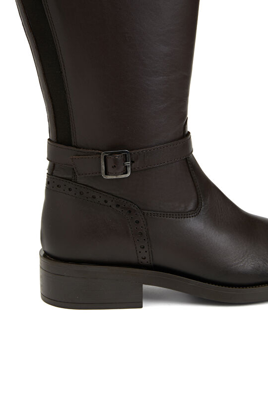 Kahverengi Kadın Fermuarlı Deri Çizme