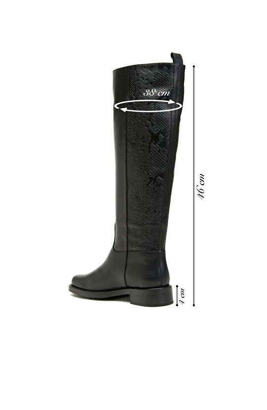 Siyah Kadın Küt Burun Deri Çizme