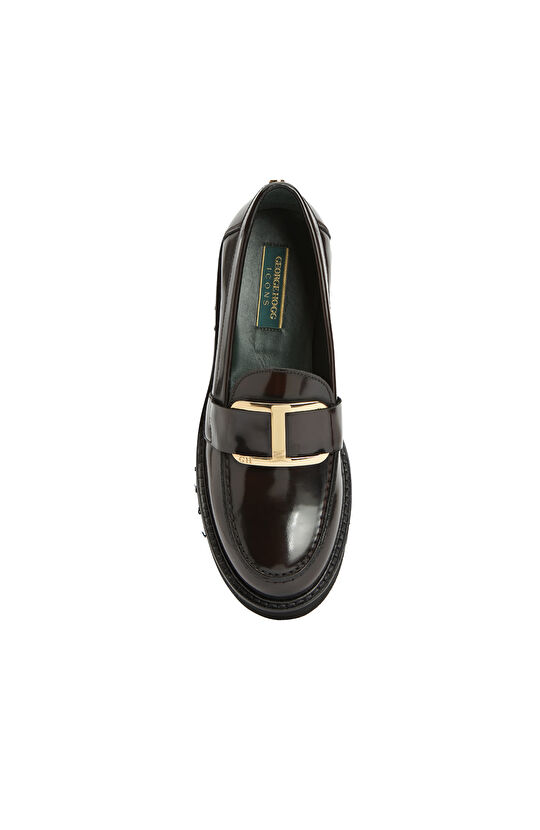 Kahverengi Tokalı Kadın Deri Topuklu Loafer
